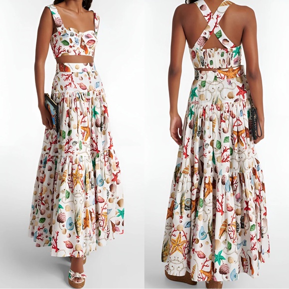 BLOGGERS FAVE Commense Seashell 🐚 Print Tiered Maxi Skirt Set Medium - Picture 4 of 6